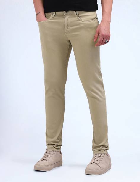FLYING MACHINE Men Skinny Mid Rise Beige Jeans