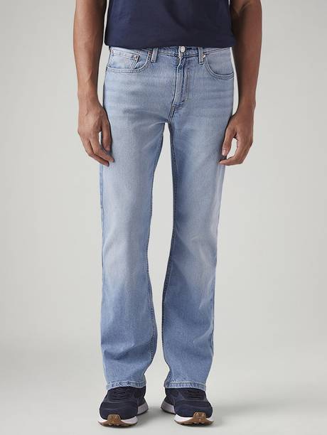 Men Boot-Leg Mid Rise Light Blue Jeans