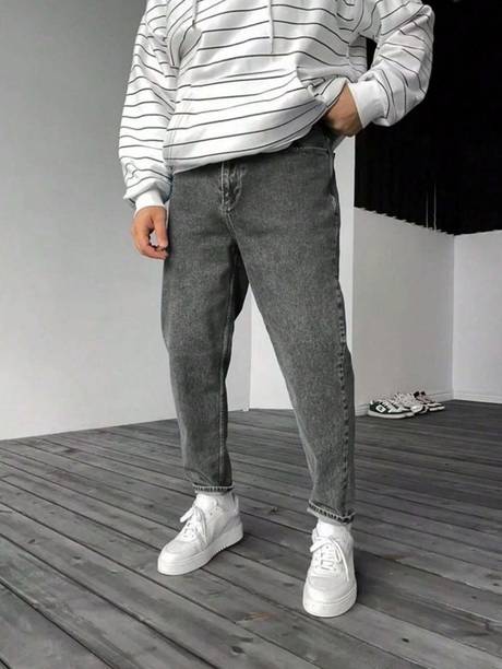 Men Slim High Rise Grey Jeans