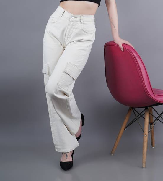 Women Relaxed Fit Mid Rise Beige Jeans