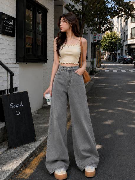 Women Loose Fit High Rise Grey Jeans