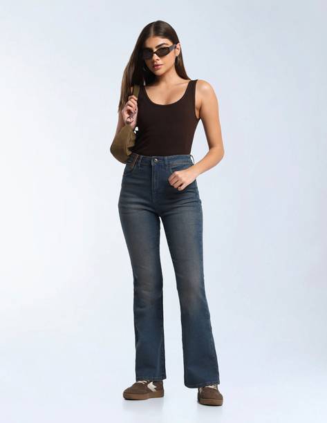 FLYING MACHINE Women Boot-Leg High Rise Blue Jeans