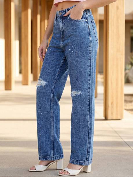 Women Straight Fit High Rise Blue Jeans