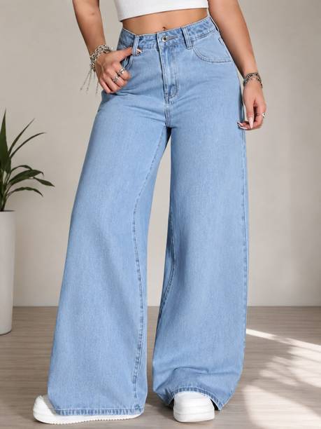Women Wide Leg High Rise Light Blue Jeans