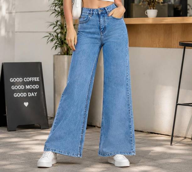 Women Wide Leg High Rise Blue, Light Blue Jeans