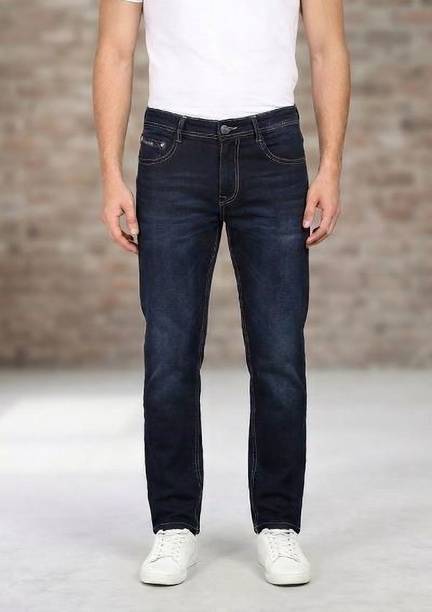 Men Slim High Rise Dark Blue Jeans