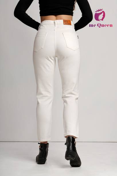 Women Relaxed Fit High Rise White Jeans