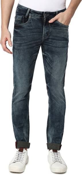 Men Skinny Mid Rise Dark Blue Jeans