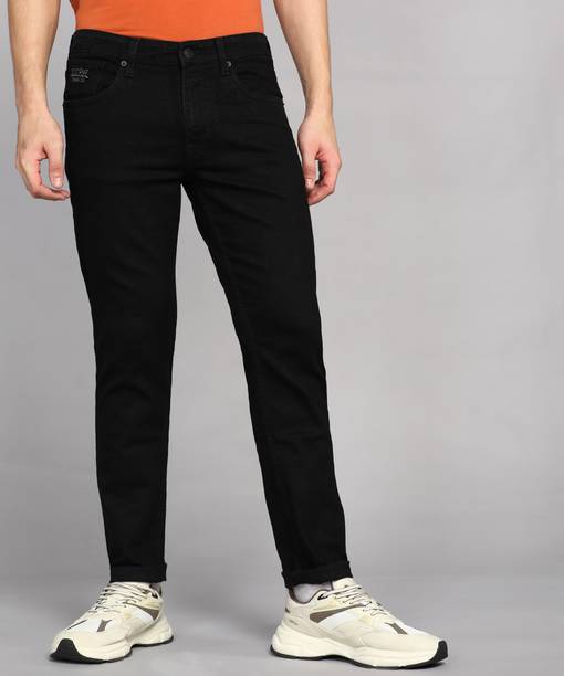 Men Tapered Fit Mid Rise Black Jeans