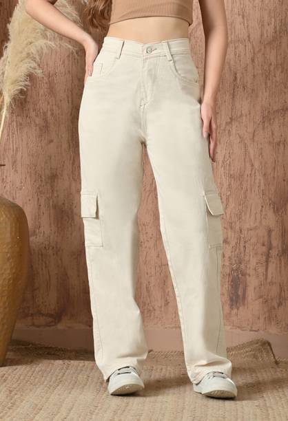 Women Jogger Fit Mid Rise Beige Jeans