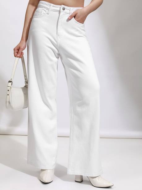 Women Boot-Leg Mid Rise White Jeans