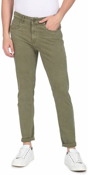 Men Slim Mid Rise Green Jeans