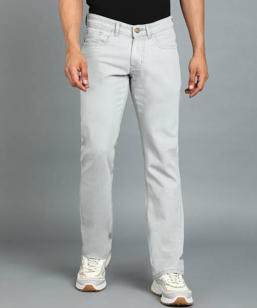 Men Boot-Leg Mid Rise Grey Jeans