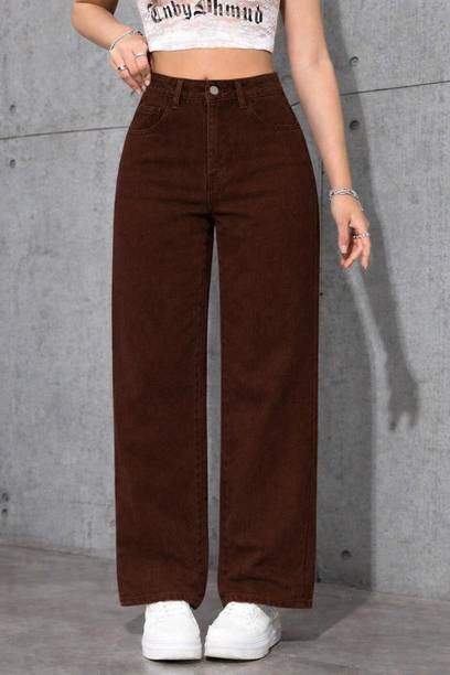 Women Relaxed Fit High Rise Brown Jeans