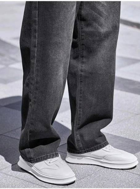 Men Straight Fit Mid Rise Dark Grey Jeans