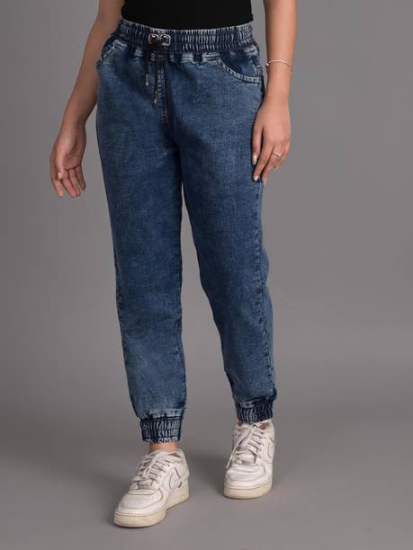 Kedoths Women Jogger Fit Mid Rise Blue Jeans