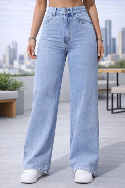 R.Code by The Roadster Life Co. Women Wide Leg High Rise Light Blue Jeans