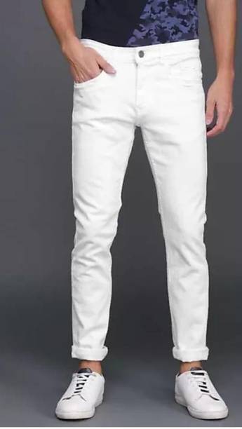 Men Slim Mid Rise White Jeans