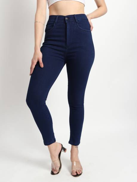 Women Skinny Mid Rise Blue Jeans