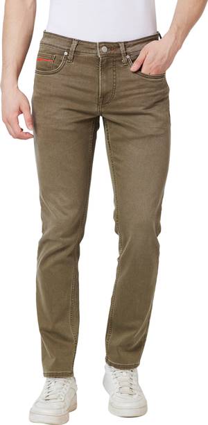 Men Slim Mid Rise Brown Jeans