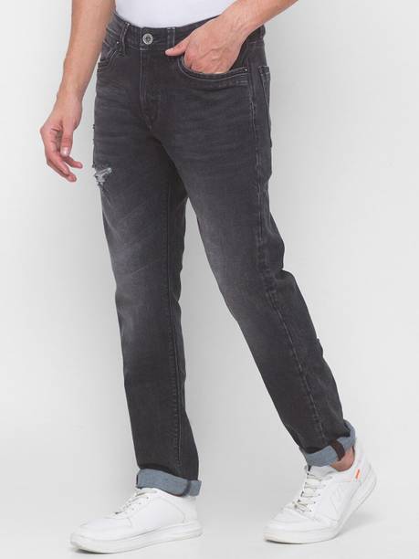 Men Slim Mid Rise Black Jeans