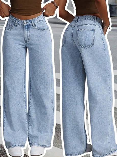 Women Loose Fit Mid Rise Light Blue Jeans