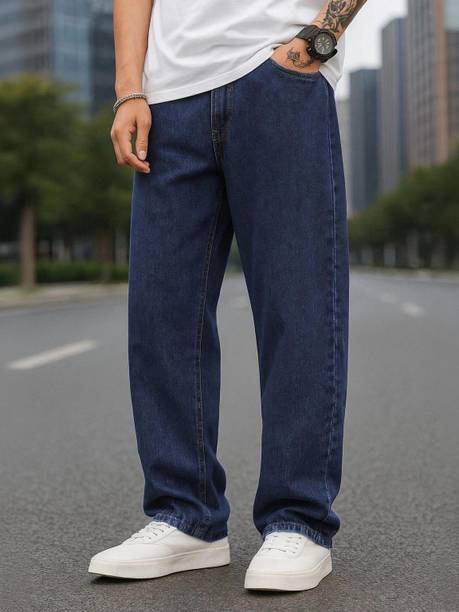 Men Straight Fit Low Rise Dark Blue Jeans