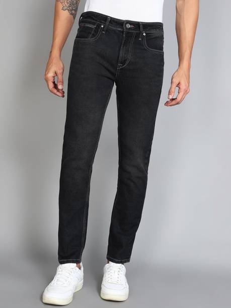 Men Slim Mid Rise Black Jeans