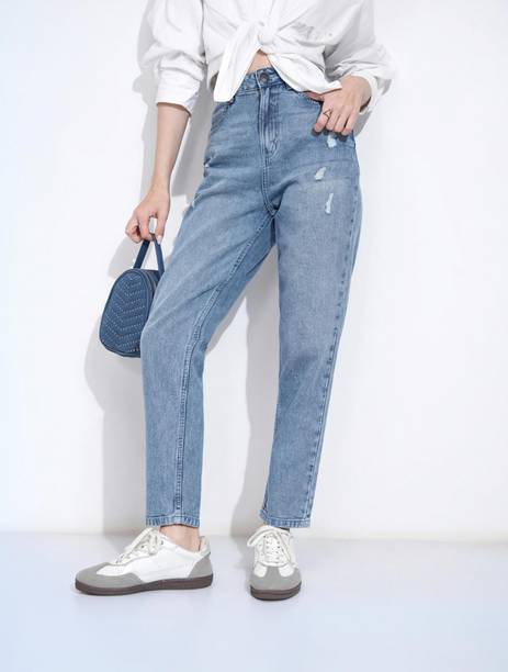 Women Boyfriend Mid Rise Light Blue Jeans