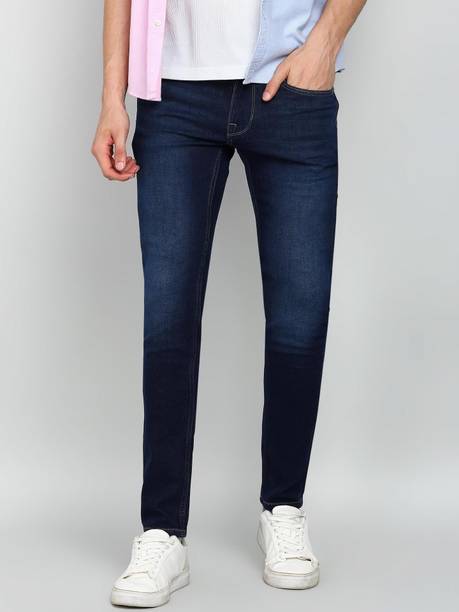 Men Super Skinny Mid Rise Blue Jeans