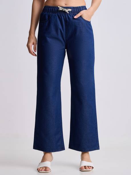 Women Boyfriend Mid Rise Dark Blue Jeans