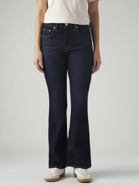 Women Flared High Rise Dark Blue Jeans