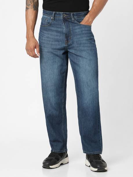Men Loose Fit Mid Rise Blue Jeans