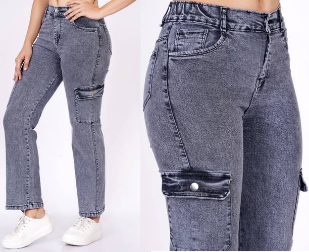 Women Straight Fit Mid Rise Grey Jeans
