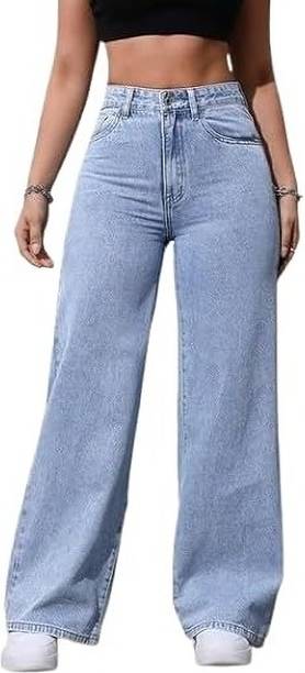 Women Wide Leg High Rise Light Blue Jeans