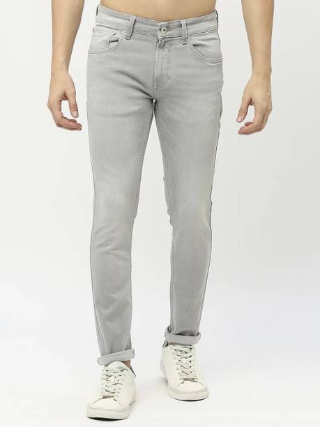 Men Super Skinny Mid Rise Grey Jeans