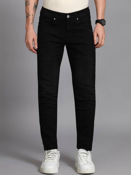Men Super Skinny Mid Rise Black Jeans