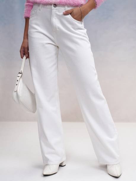 Women Straight Fit Mid Rise White Jeans