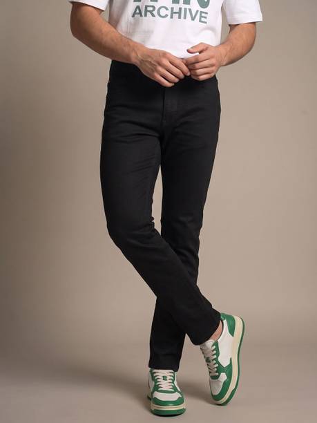 Glitchez Men Slim Mid Rise Black Jeans