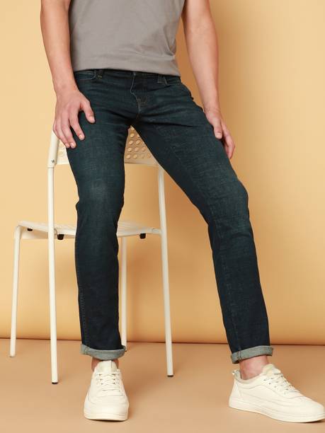 Men Slim Low Rise Dark Green Jeans