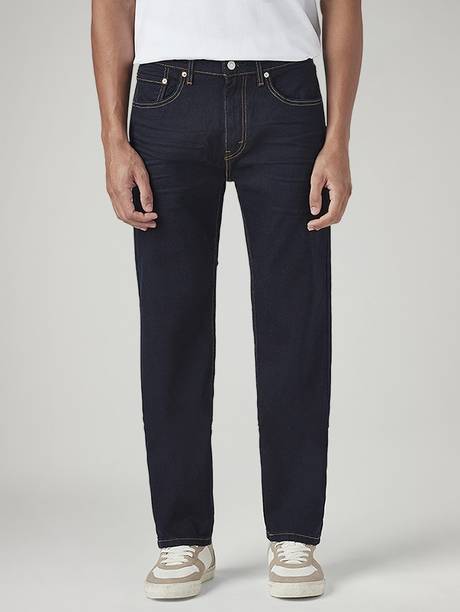 Men Straight Fit Mid Rise Dark Blue Jeans