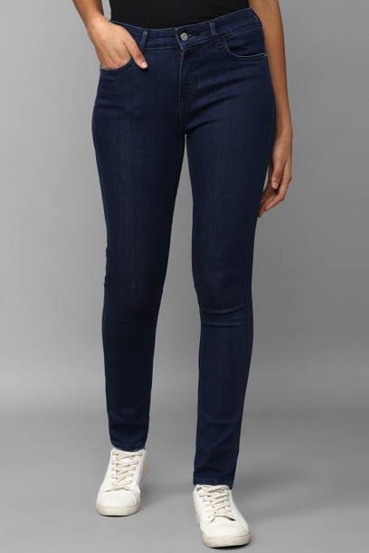 Women Slim Mid Rise Dark Blue Jeans