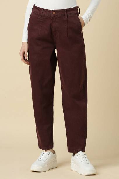 Women Regular Mid Rise Maroon Jeans