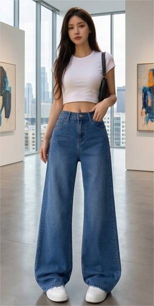 Women Baggy Fit High Rise Dark Blue Jeans