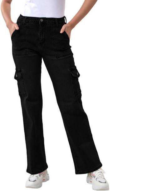 Women Loose Fit Mid Rise Black Jeans