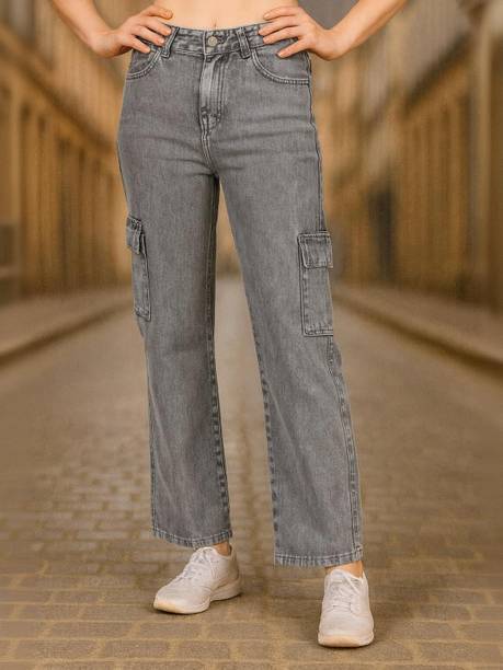Women Boyfriend High Rise Grey Jeans
