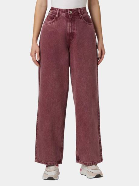 Women Straight Fit High Rise Maroon Jeans
