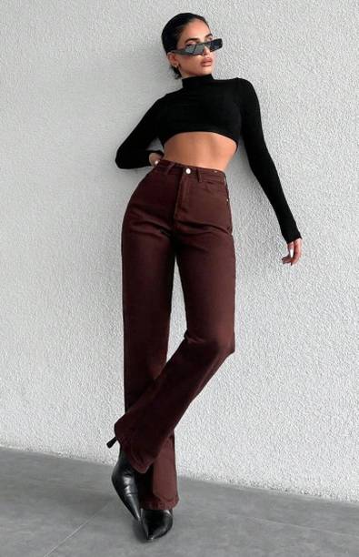 Women Baggy Fit High Rise Brown Jeans