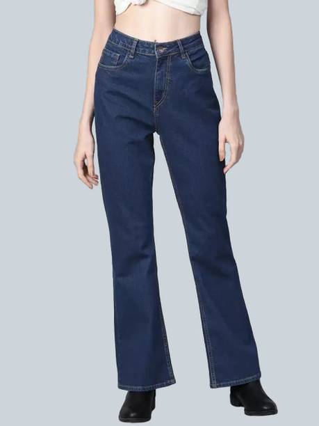 R.Code by The Roadster Life Co. Women Flared Mid Rise Dark Blue Jeans