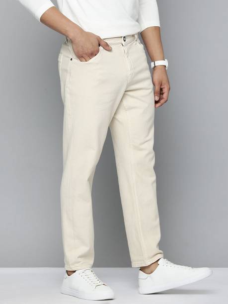 Men Slim Mid Rise White Jeans